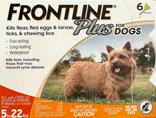 Frontline Plus Flea and Tick Treatment for Small Dogs 5-22 lbs, 6 Doses