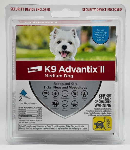 K9 Advantix II Flea and Tick Treatment for Medium Dogs 11-20 lbs, 6 Doses