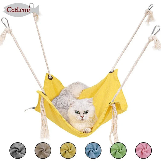 Tassel Phoenix pet cotton and linen cat hammock breathable cage cat swing hanging nest solid color hammock pet supplies