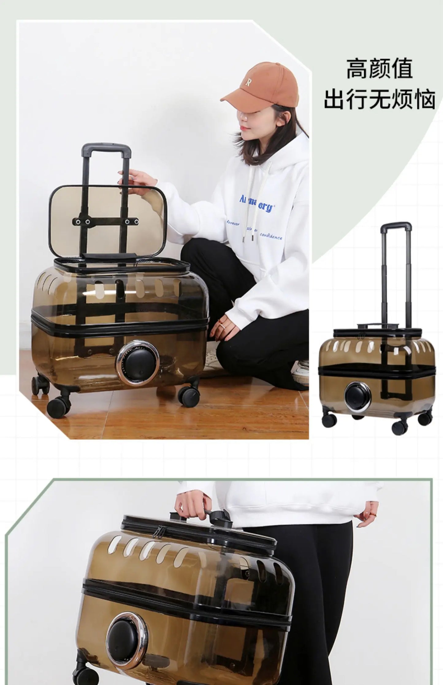 Pet cart trolley case cat bag for going out for cats and dogs small pet carrying schoolbag for cats going out suitcase